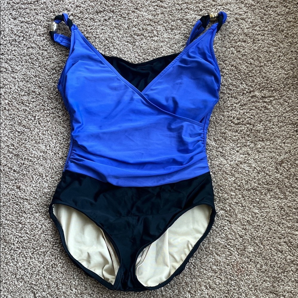 Elegant Blue and Black Women's One Piece Swimsuit
